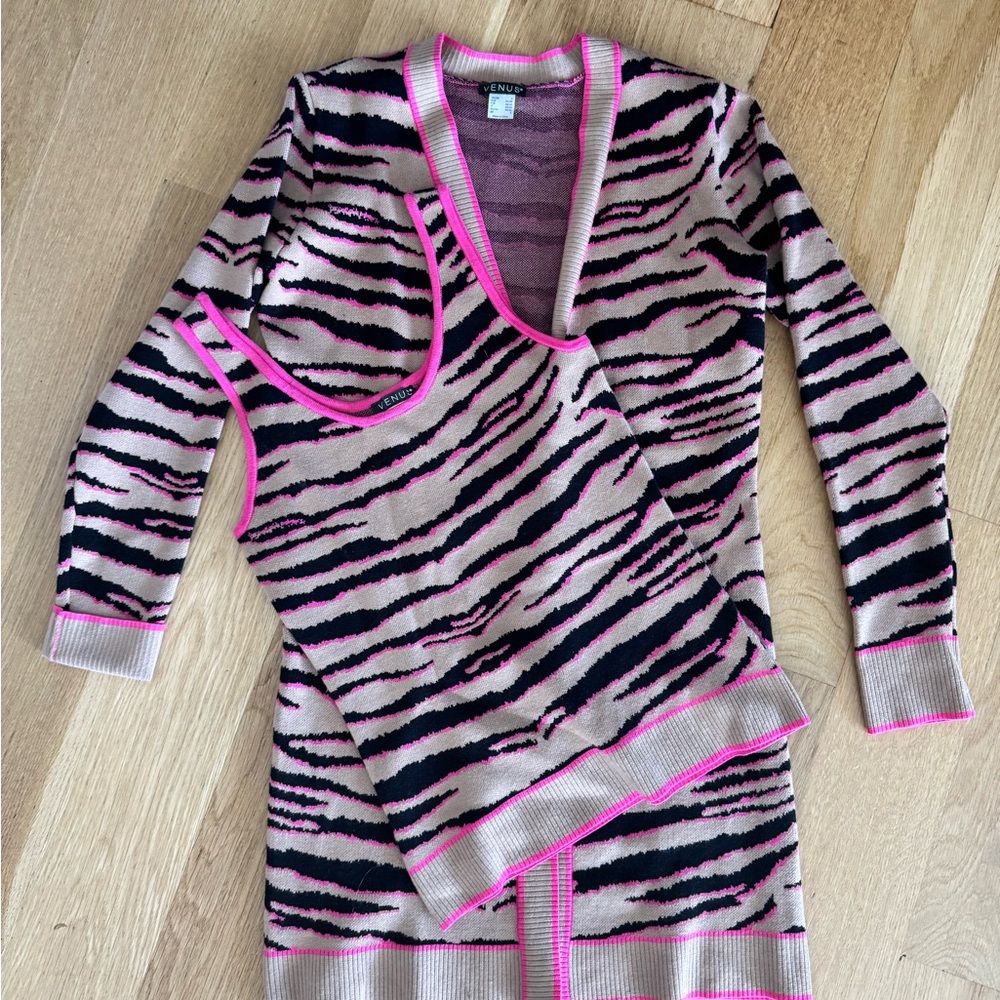 Pink and Black Zebra Print Cardigan and Tank Set